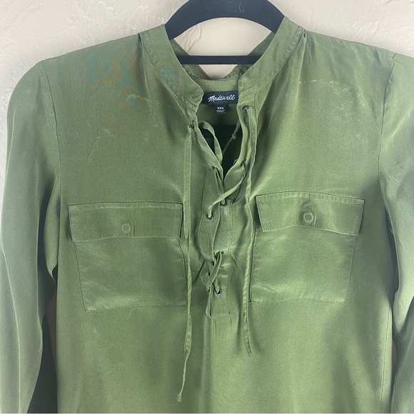 Madewell Olive Green Silk Lace-up Blouse Top XXS - Picture 8 of 10
